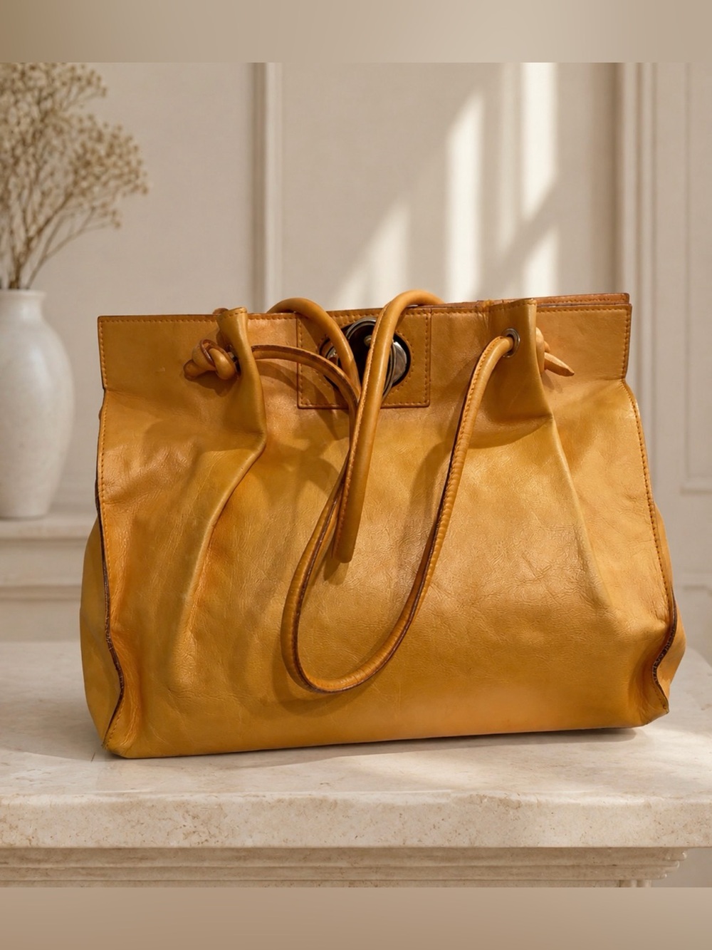 Paolo Masi cognac Leather slouchy tote made in Italy
